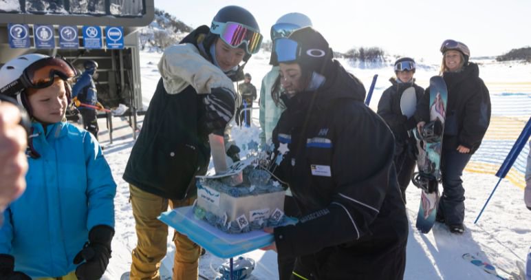 snowboarder in pow