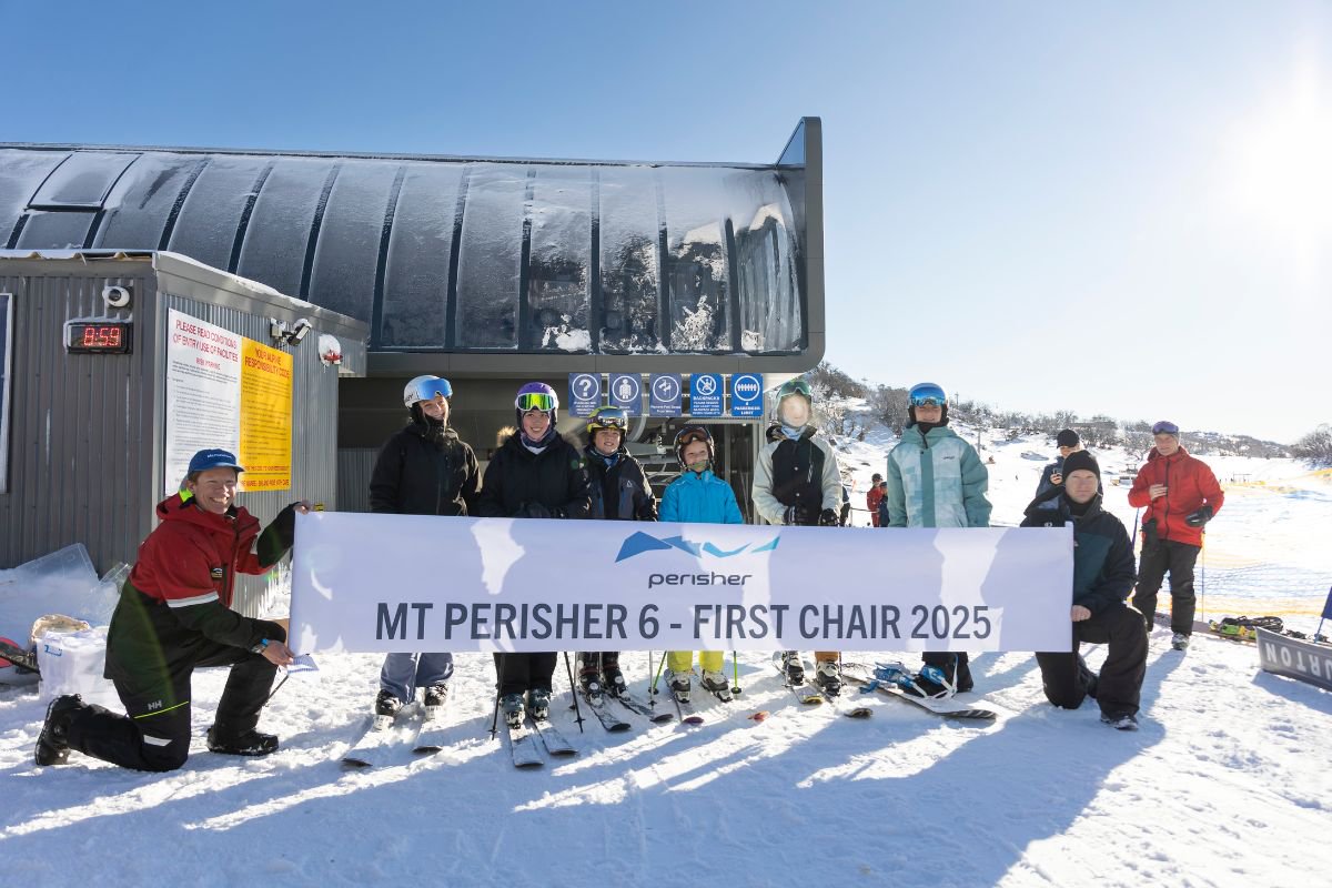 Skiers in fresh snow at Perisher 2025