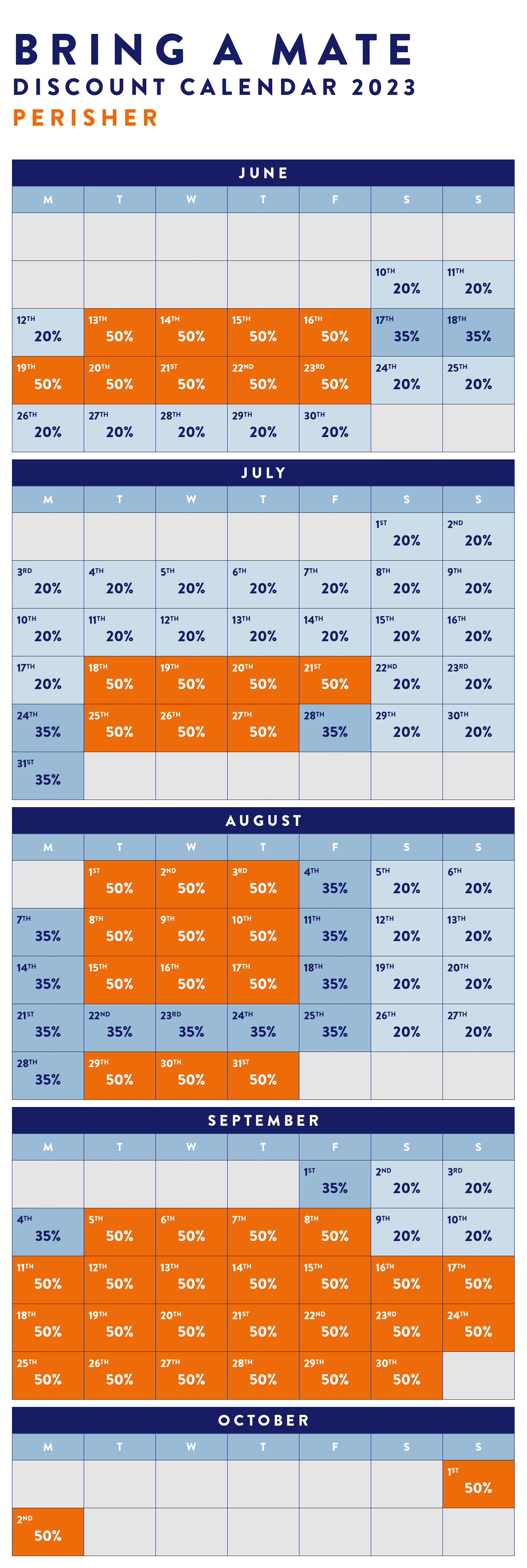 Perisher BAM Discount Calendar