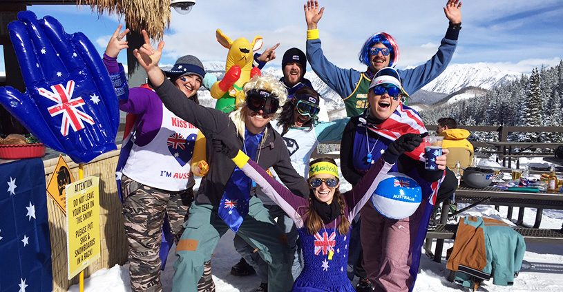 Australian Friends Skiing Snowboarding Vail