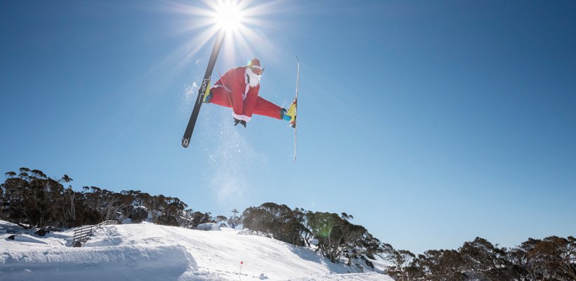 Santa spread eagle Perisher skiing